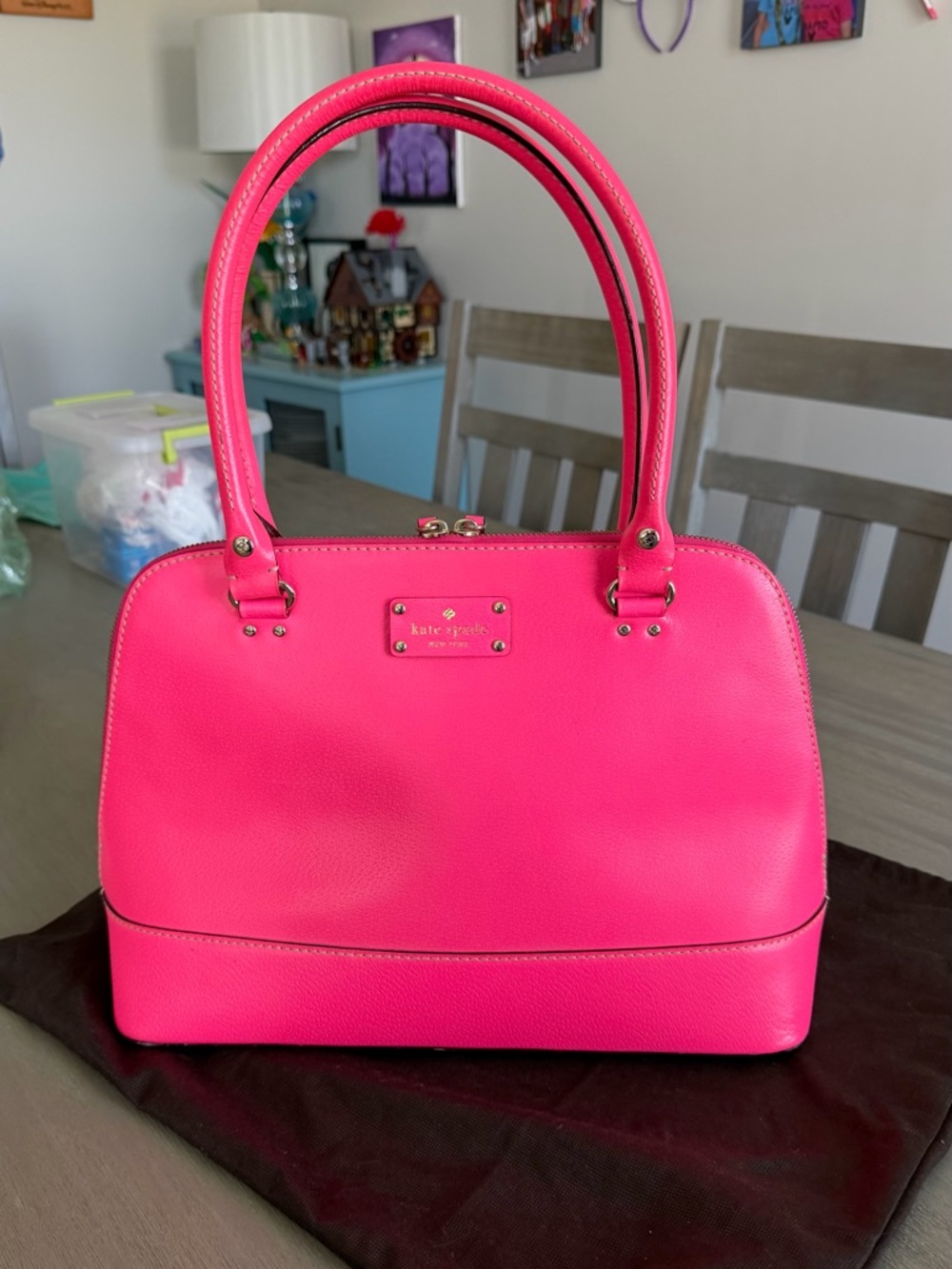 Kate Spade hot pink leather tote bag purse